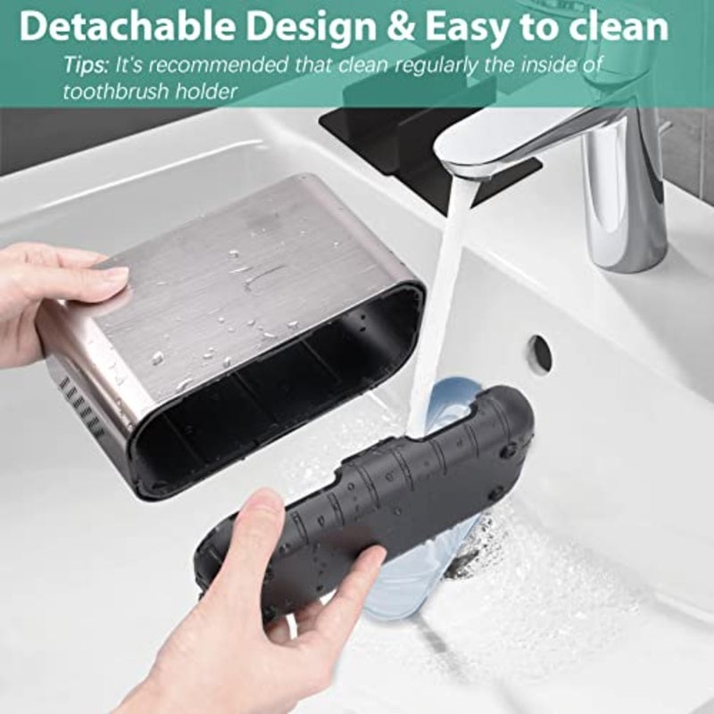 Toothbrush and Toothpaste Holder Brushed Nickel Drainage for Bathroom Vanity, Large Electric Toothbrush Storage Caddy Anti-Slip Rustic with Adjustable Dividers for Family, - Image 3