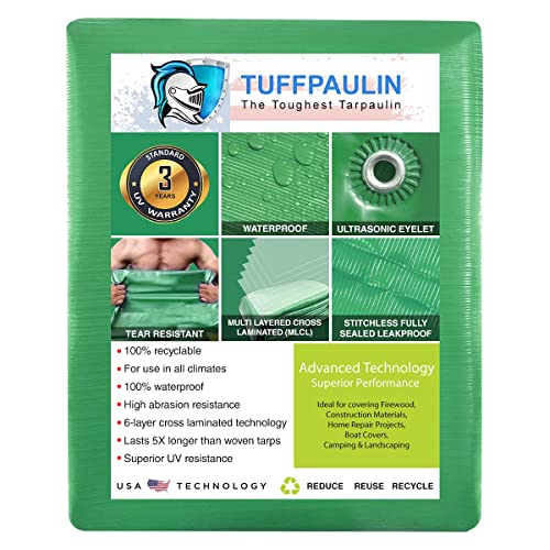 TUFFPAULIN Plastic 9FtX9Ft 120 GSM Green Heavy Duty Tarpaulin Tirpal Tadpatri Tharpai Thadika,Extra Strong,s,Uv Resistant,100% Waterproof Virgin,6 Layer Mlcl 3D Rib Technology-1 No,108x108x0.03 in - Image 2