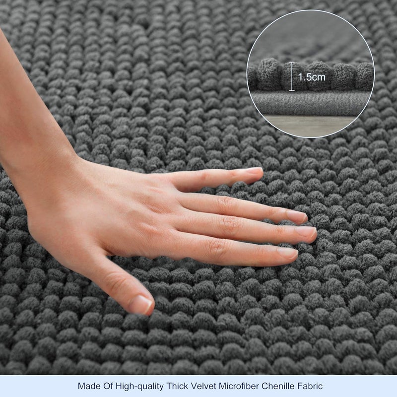 subrtex Chenille Bath Mats for Bathroom Extra Soft and Water Absorbent Non Slip Bath Rug Perfect Plush Carpet Mats for Tub, Shower (40×60cm, Grey) - Image 4