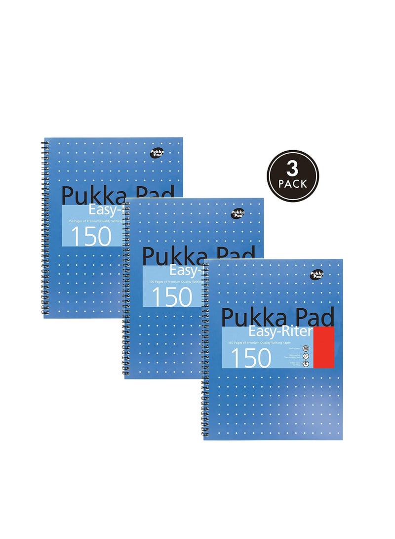 Pukka Pad, Easy-Riter A4 Notebook 3-Pack – Twin Wirebinding with 150 Pages of 80GSM Paper, Perforated Edges, and 4 Hole-Punch Compatibility – 29.3 x 27cm - Image 1