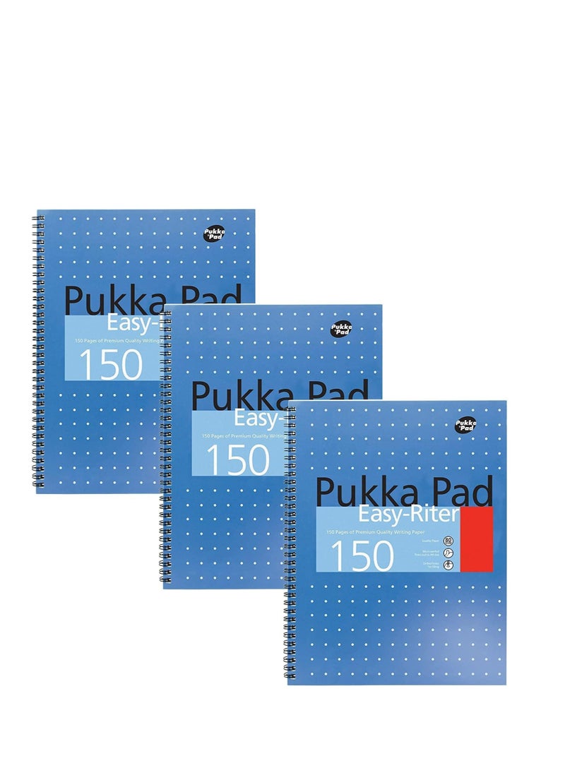 Pukka Pad, Easy-Riter A4 Notebook 3-Pack – Twin Wirebinding with 150 Pages of 80GSM Paper, Perforated Edges, and 4 Hole-Punch Compatibility – 29.3 x 27cm - Image 2