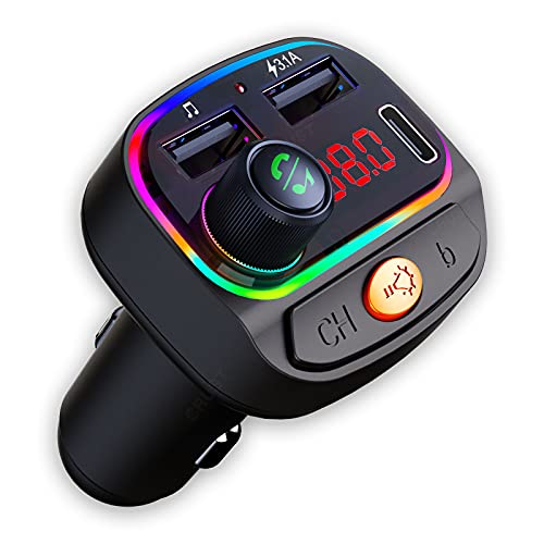 CRUST CS30 Car Bluetooth Device [Upgraded BT v5.3] with Call Receiver, FM Transmitter for Music System & Dual USB + Type C Charger; 7 Colour LED Lights; 6 EQ Presets; USB MP3 Support; Voice Assistant - Image 1