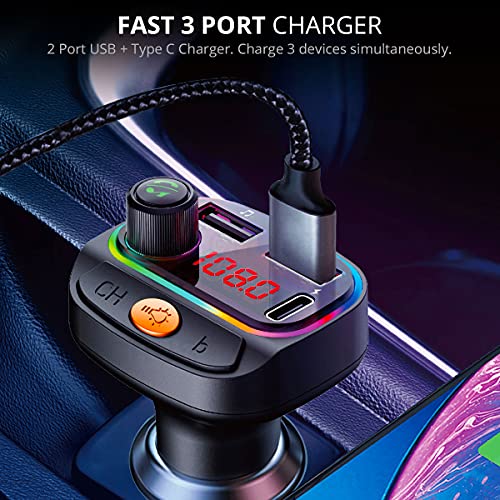 CRUST CS30 Car Bluetooth Device [Upgraded BT v5.3] with Call Receiver, FM Transmitter for Music System & Dual USB + Type C Charger; 7 Colour LED Lights; 6 EQ Presets; USB MP3 Support; Voice Assistant - Image 4