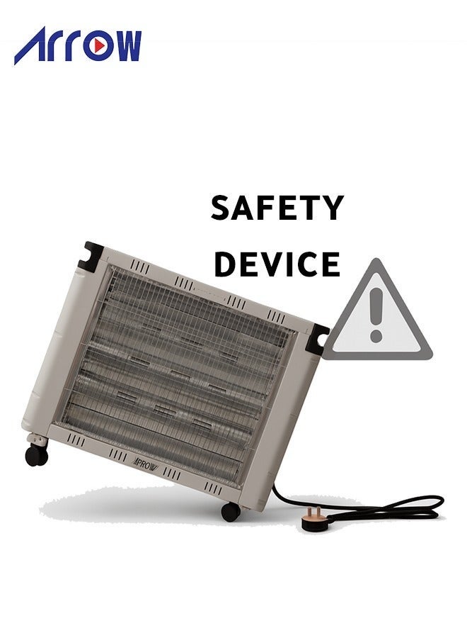 Arrow Quartz Heater with 4 Tubes | 2400W Power, Dual Sided Heating (Top & Front) | 6 Heating Settings | High Efficiency & Energy Saving Room Heater | Tip-Over Protection | Portable with Handle & Castor Wheels | Large-Scale Heating | Adjustable Thermostat & Rotary Control - Image 5