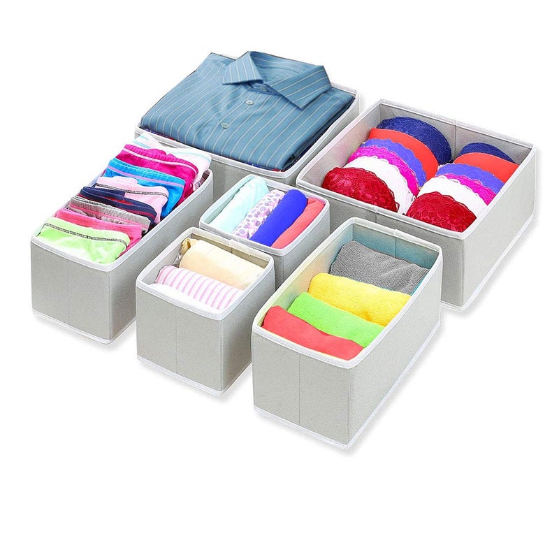 SH NASIMA Set of 6 Foldable Storage Box Drawer Divider Organizer Closet Storage for Socks Bra Tie Scarfs - Wave (Grey)  - Image 1