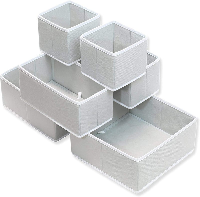 SH NASIMA Set of 6 Foldable Storage Box Drawer Divider Organizer Closet Storage for Socks Bra Tie Scarfs - Wave (Grey)  - Image 2