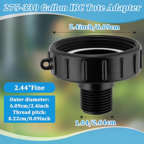 Wantmatch 250 Gallon IBC Water tote Hose Adapter, Food Grade IBC Drain Adapter,Water Hose Male Adapter for Garden Hose,2.44”Fine Thread ×3/4”GHT Male Thread - Image 2