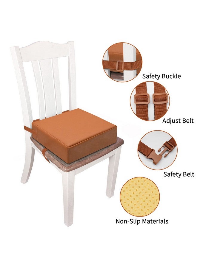 SMZCTYI Toddler Booster Seat for Dining Table, PU Washable Double Safe Straps Non-Slip Bottom Booster Seat Dining Toddler, Portable Travel Increasing Cushion (Brown) - Image 2