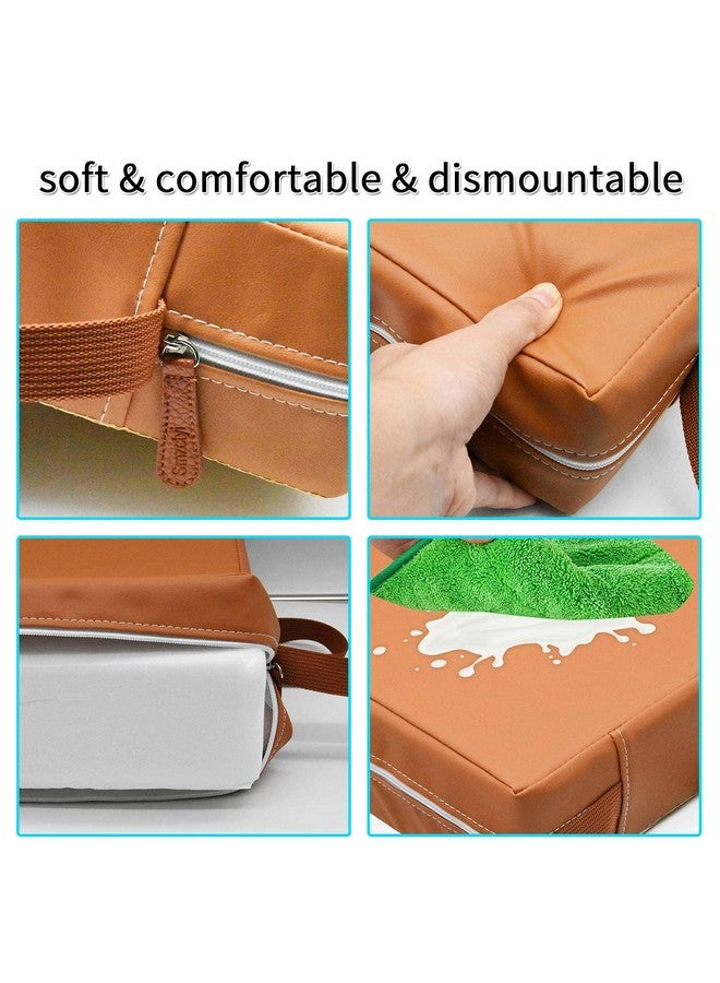 SMZCTYI Toddler Booster Seat for Dining Table, PU Washable Double Safe Straps Non-Slip Bottom Booster Seat Dining Toddler, Portable Travel Increasing Cushion (Brown) - Image 3