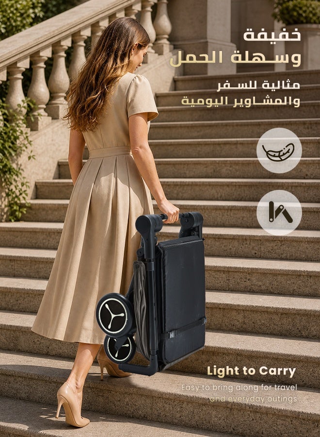 أوميني عربة أطفال للسفر بالطائرة، خفيفة بوزن 5.5 كجم، قابلة للطي بحجم 55×32×26 سم، تقف مستقلة بعد الطي، مسند ظهر حتى 175°، حزام أمان خماسي النقاط - Image 3