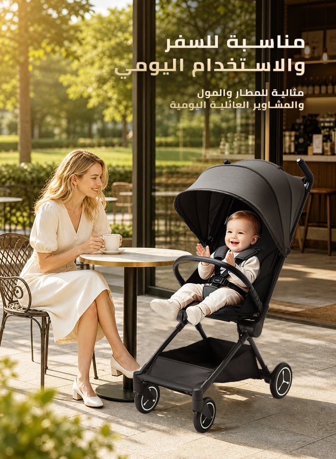 أوميني عربة أطفال للسفر بالطائرة، خفيفة بوزن 5.5 كجم، قابلة للطي بحجم 55×32×26 سم، تقف مستقلة بعد الطي، مسند ظهر حتى 175°، حزام أمان خماسي النقاط - Image 5