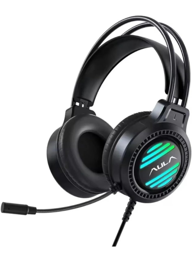 Aula S606 Gaming Headset USB 7.1 Surround Sound -RGB Colorful Lighting Effect – Skin friendly and Breathable – Flixable Noise Reduction Mic – 50mm Drivers – For PC & PS4 (Black) - Image 1