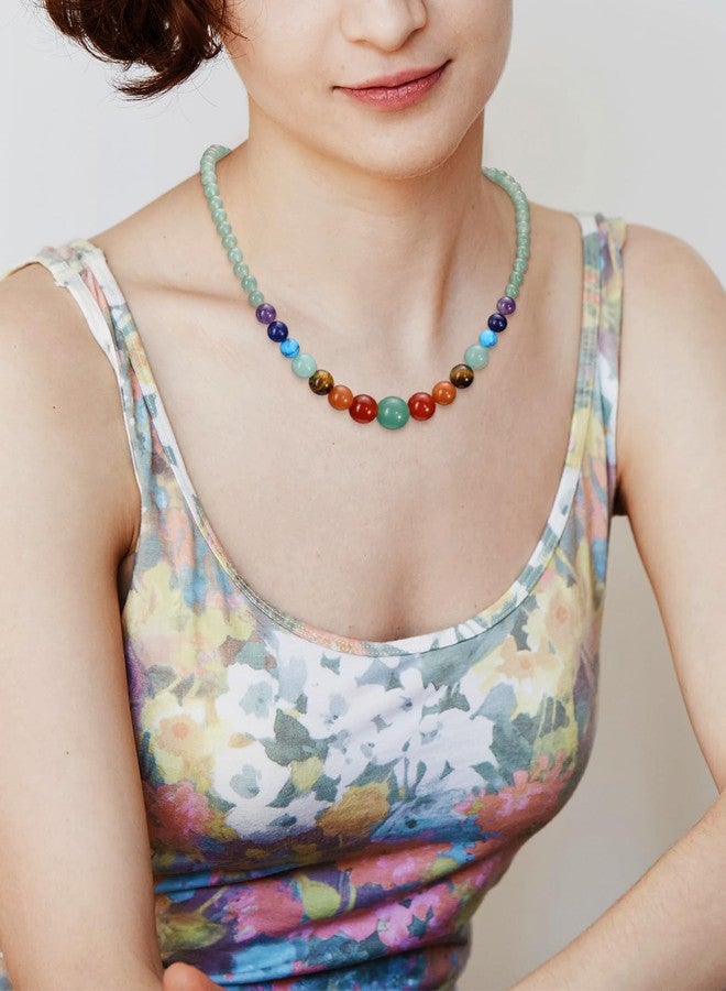 Jovivi 7 Chakra Necklace for Women Natural Chakra Gemstone Green Aventurine Healing Crystal Yoga Mala Beads Necklace Engery Reiki Crystal Beaded Necklace Jewelry Mothers Day Birthday Gift - Image 3