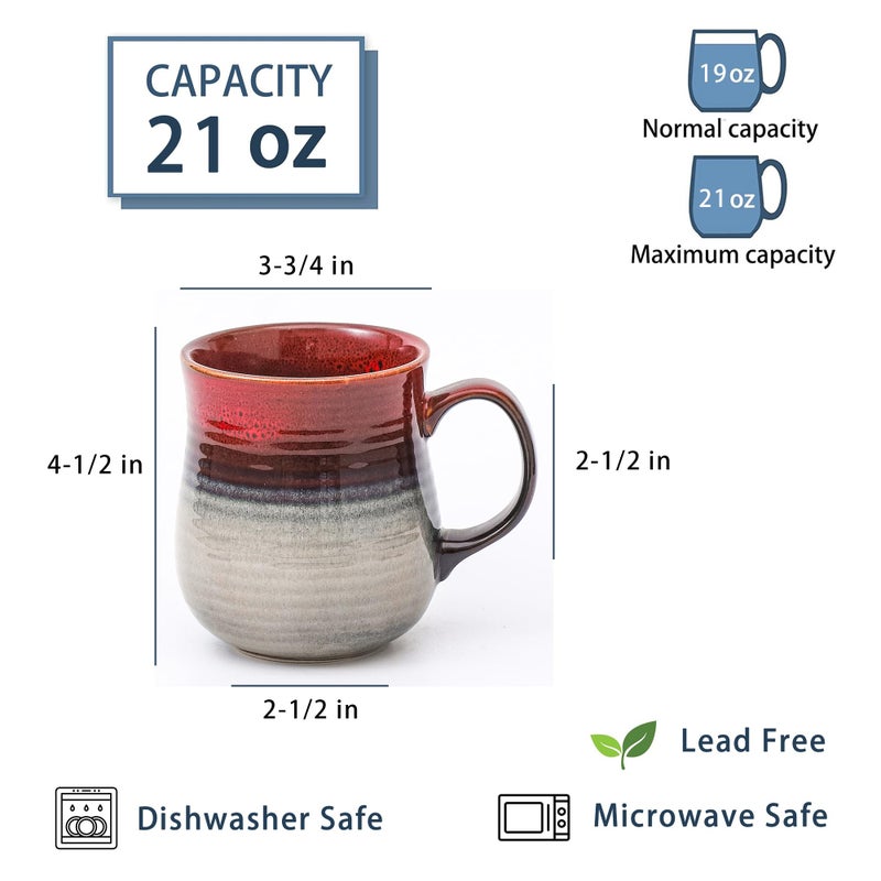 HYTYSKAR 21 oz Large Ceramic Coffee Mugs, Pottery Mug Handmade, Ceramic Tea Cups with Handle for Office and Home, Dishwasher and Microwave Safe (Ink Red) - Image 2