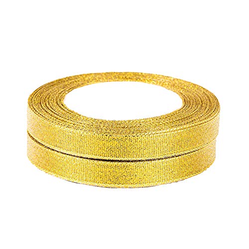 Molshine 50yard2rolls Golden Organza Ribbons Shimmer Sheer Thin Glitter Ribbon for DIYCraftsGift WrappingChristmas Decorative Width 13mm12inch - Image 5