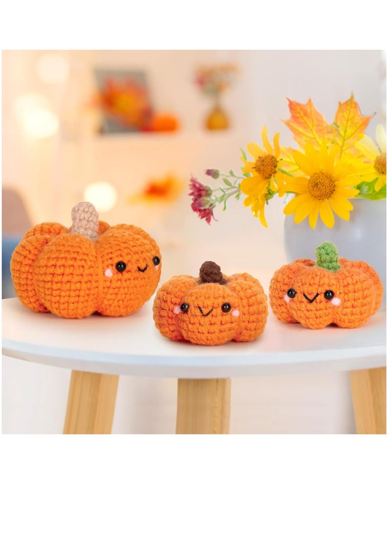 Hihonor Crochet Kit for Beginners, Crochet Starter Kit with Step-by-Step Video Tutorials, Crochet Animal Kits for Adults and Kids, DIY Craft Supplies, 3 Pack Pumpkins Family (40%+ Yarn) - Image 5