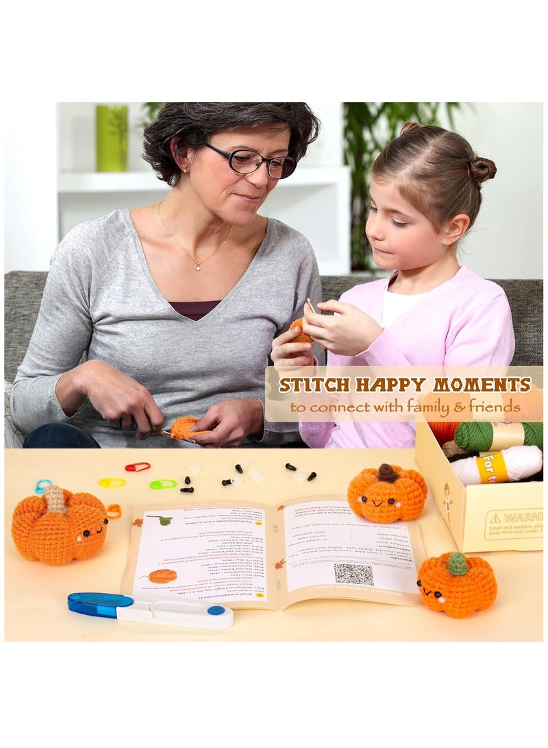 Hihonor Crochet Kit for Beginners, Crochet Starter Kit with Step-by-Step Video Tutorials, Crochet Animal Kits for Adults and Kids, DIY Craft Supplies, 3 Pack Pumpkins Family (40%+ Yarn) - Image 4