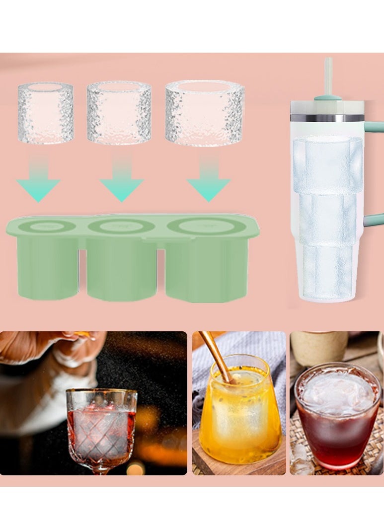 ​Slow-Melt Hollow Cylinder Ice Cube Tray for 20-40oz Tumbler Cups, 1-Pack Makes 3 Ice Cubes with Leakproof Lid | Easy Release, BPA-Free Silicone, Collapsible for Freezer (Green) - Perfect for Iced Drinks, Juices, Arabic Coffee