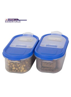 Cutting Edge Essentials Cutting Edge Essentials FlipTop Kitchen Storage Container Dispenser Set for Rice Dal Atta Flour Cereals Snacks Stackable BPA Free Modular Blue Lids Set of 2525ML  - Image 2