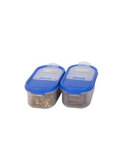 Cutting Edge Essentials Cutting Edge Essentials FlipTop Kitchen Storage Container Dispenser Set for Rice Dal Atta Flour Cereals Snacks Stackable BPA Free Modular Blue Lids Set of 2525ML  - Image 1