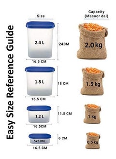 Cutting Edge Essentials Cutting Edge Essentials FlipTop Kitchen Storage Container Dispenser Set for Rice Dal Atta Flour Cereals Snacks Stackable BPA Free Modular Blue Lids Set of 2525ML  - Image 3