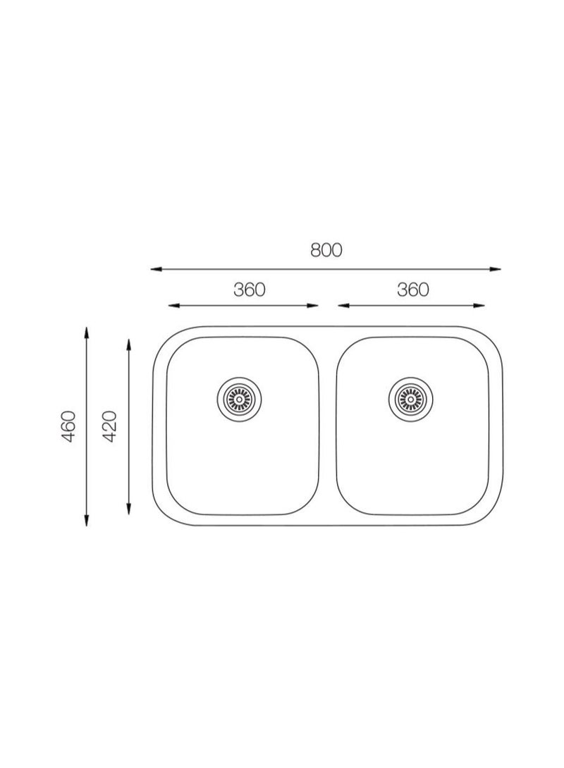 UKInox MN 360.50.50, Stainless Steel Kitchen Sink, Undermount Installation, 76 × 42 cm, with Drainage Hole - Image 2