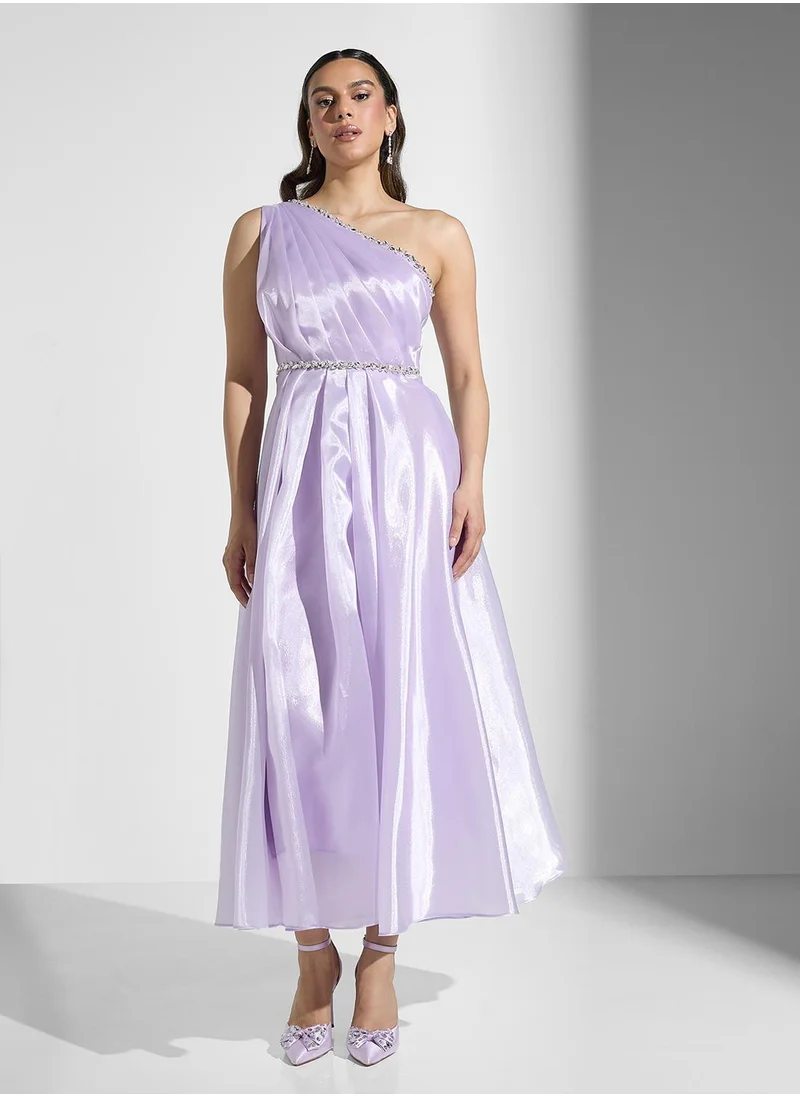 Akadia Fashion Front draped crystal details dress