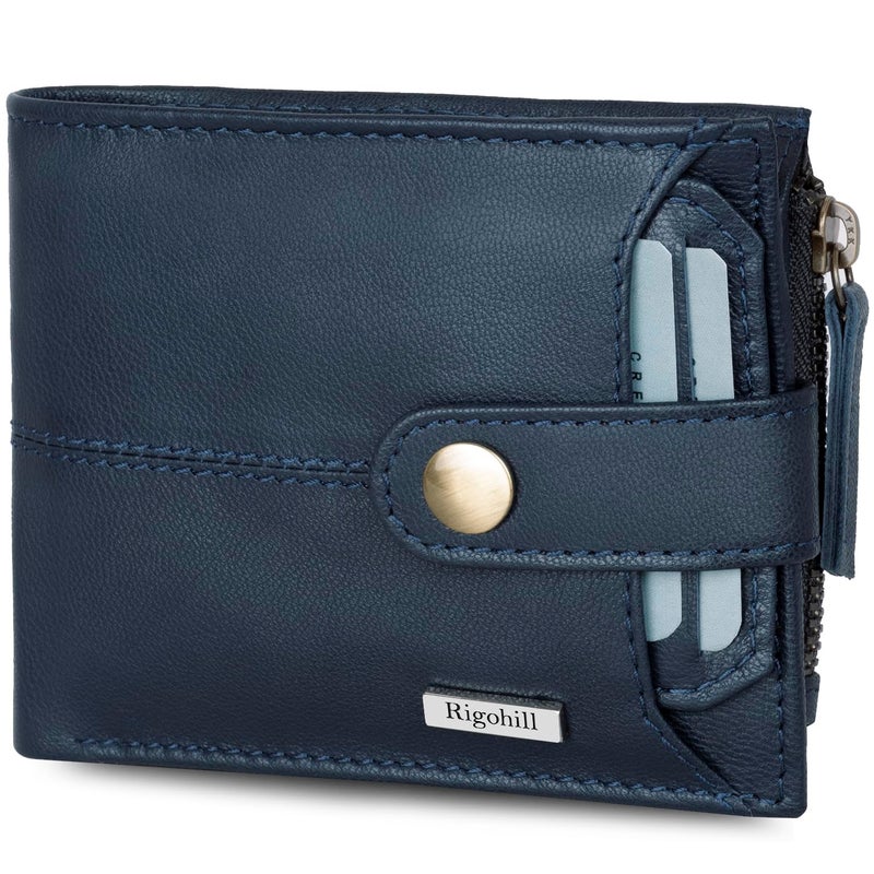 Rigohill Doger Navy Nappa Mens Leather Wallet | Leather Wallet for Men | RFID Mens Wallet - Image 1