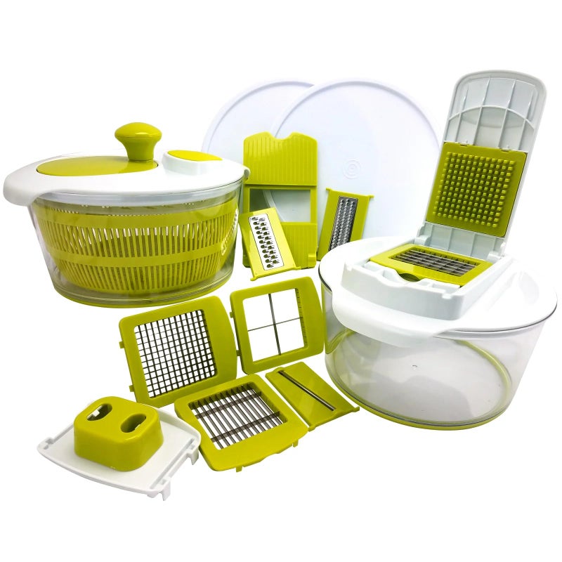 Megachef MegaChef Dicer and Chopper Veggie Mandoline Slicer with Julienne Graterwith Interchangeable Blades and Storage Lids 16 Piece Green 