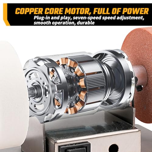 NuoDunco Mini Bench Grinder with 3 Wheels, Electric Multi-Purpose Grinding Machine for Metal, Wood, Knife Making, Jewelry Buffing, 6.3 x 3.5 inch Base - Image 4
