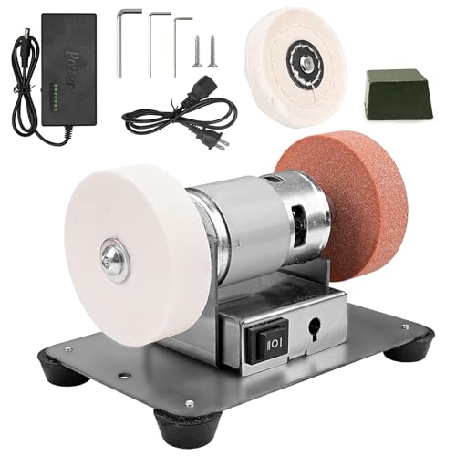 NuoDunco Mini Bench Grinder with 3 Wheels, Electric Multi-Purpose Grinding Machine for Metal, Wood, Knife Making, Jewelry Buffing, 6.3 x 3.5 inch Base - Image 1