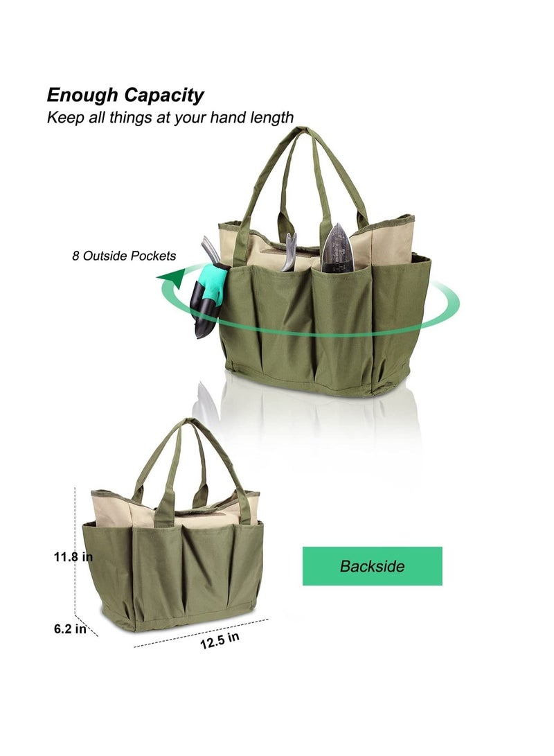 SYOSI Garden Tool Bag,Canvas Heavy-duty Garden Tote with 8 Deep Pockets, Heavy Duty Oxford/Canvas Cloth Bag for Gardener Regular Size Tools Storage Gardening Gift for Women Men (Army Green) - Image 2