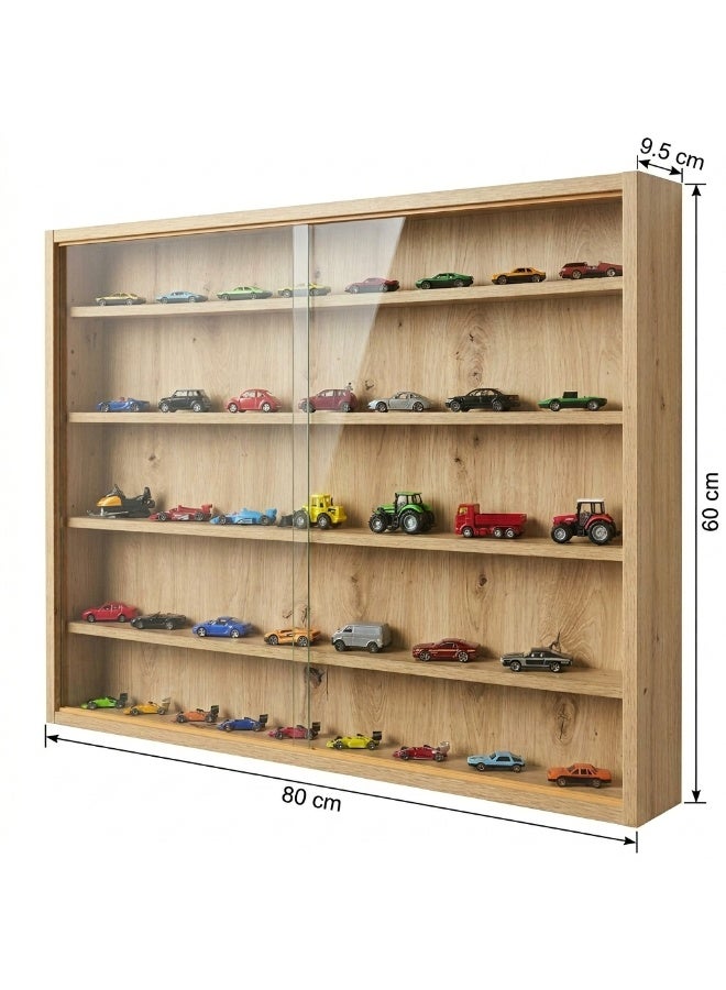 Artisan Oak Imitation Hanging Glass Display Cabinet for Collectors, 80 x 9.5 x 60 cm - Image 2