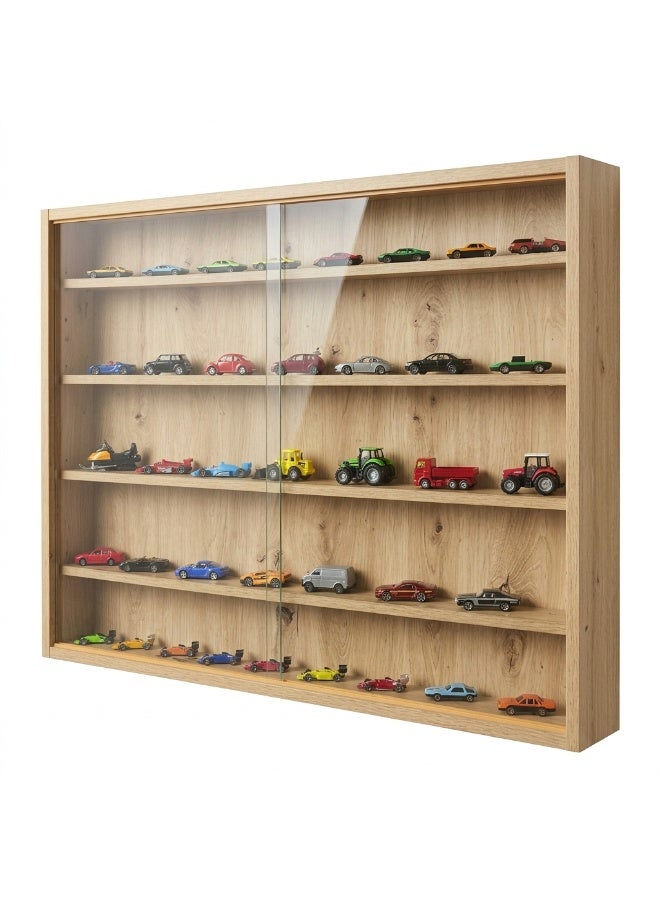 Artisan Oak Imitation Hanging Glass Display Cabinet for Collectors, 80 x 9.5 x 60 cm - Image 4