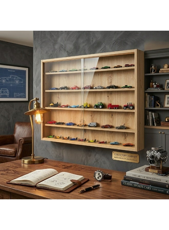 Artisan Oak Imitation Hanging Glass Display Cabinet for Collectors, 80 x 9.5 x 60 cm - Image 1