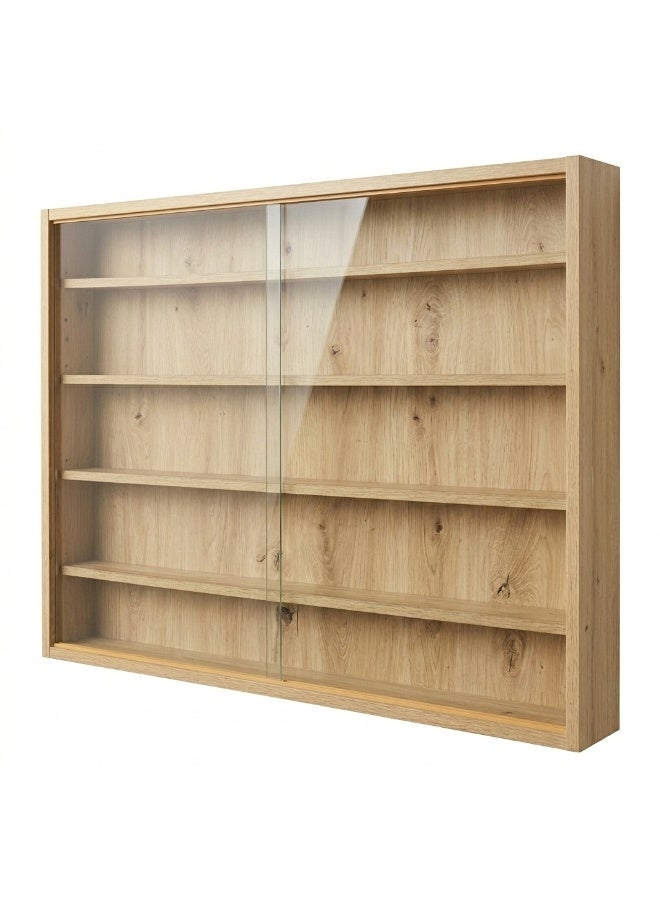 Artisan Oak Imitation Hanging Glass Display Cabinet for Collectors, 80 x 9.5 x 60 cm - Image 3