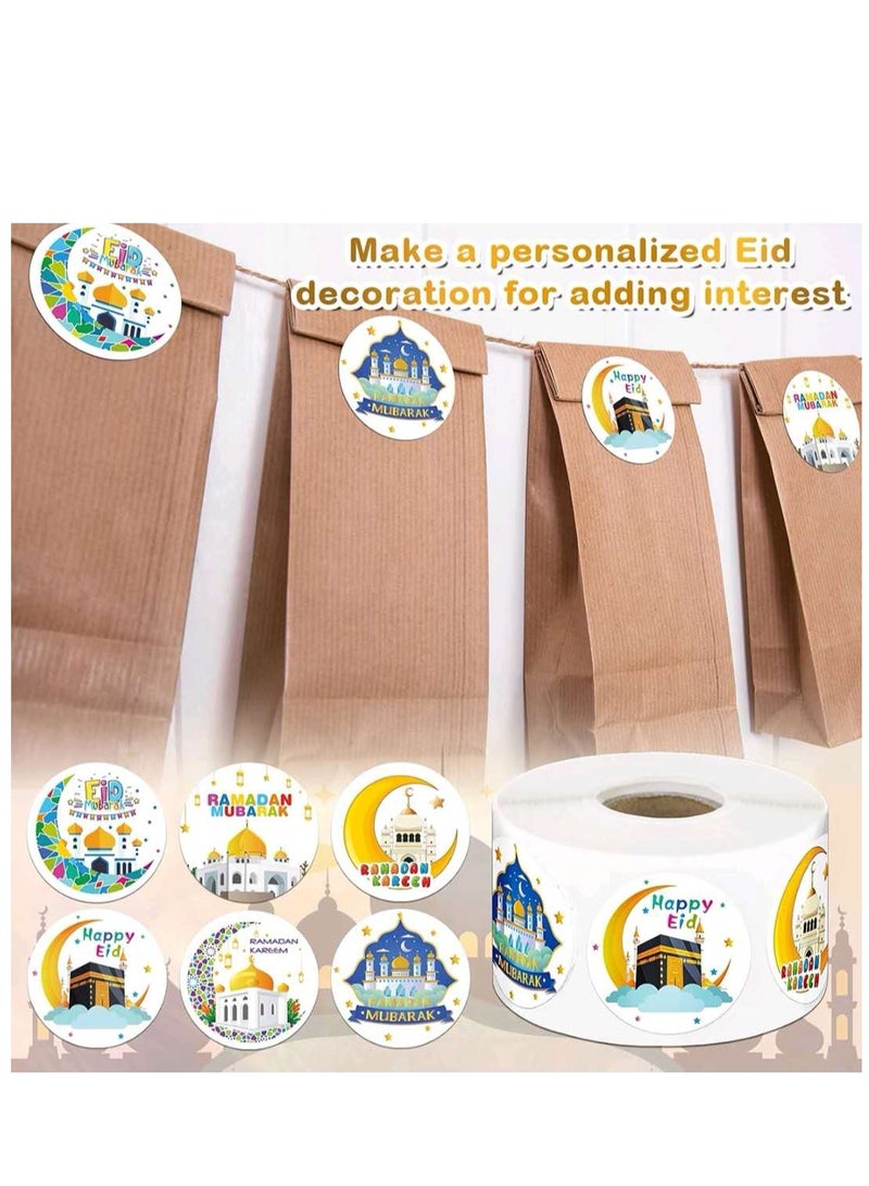 500Pcs Ramadan Kareem Eid Mubarak Adhensive Stickers Perforated Roll Sticker Gift Tag Stickers for Ramadan Eid Party Decorations  Party Supplies,6 Design - Image 1