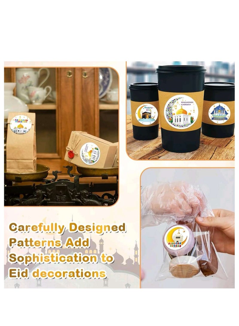 500Pcs Ramadan Kareem Eid Mubarak Adhensive Stickers Perforated Roll Sticker Gift Tag Stickers for Ramadan Eid Party Decorations  Party Supplies,6 Design - Image 3