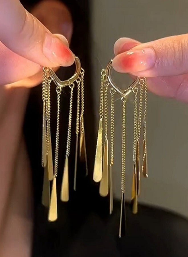 Gold Plated Women's Tassel Earrings - Long Chain with Dainty Bar Pendant - Chic Elegant Versatile for Daily & Special Occasions - Image 5