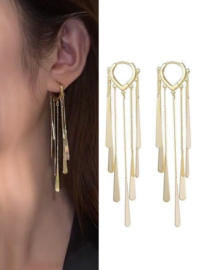 DAEVO Gold Plated Multi-Layer Tassel Hoop Earrings with Water-Drop Fringe for Women - Image 1