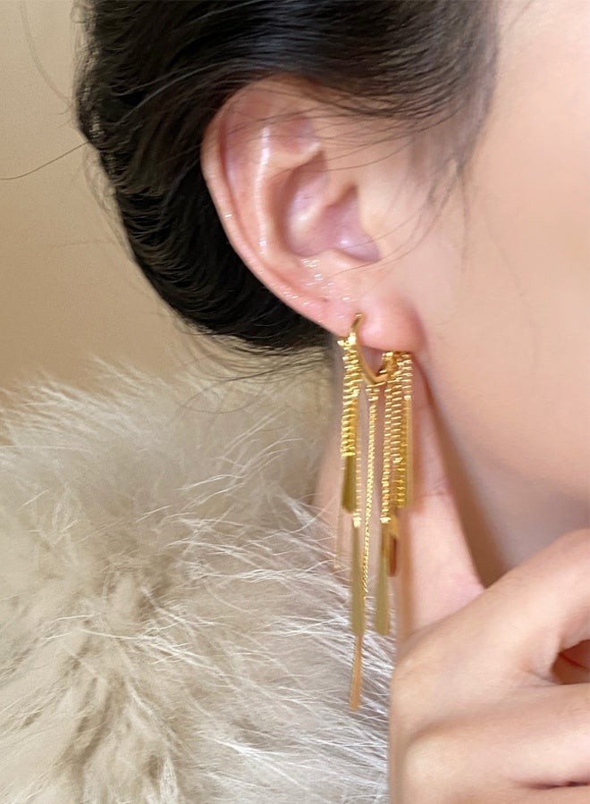 DAEVO Gold Plated Multi-Layer Tassel Hoop Earrings with Water-Drop Fringe for Women - Image 4