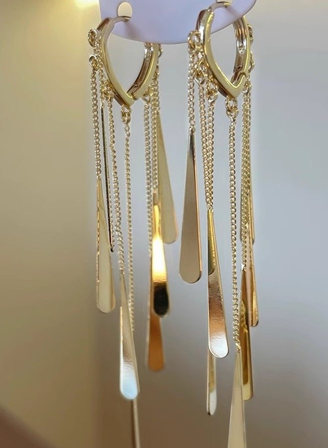 DAEVO Gold Plated Multi-Layer Tassel Hoop Earrings with Water-Drop Fringe for Women - Image 5