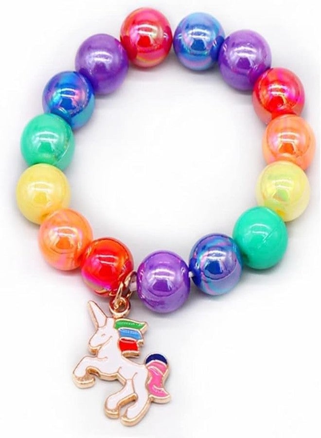 El Regalo 2PCs Girls Kids Rainbow Beads Charms Bracelets Set- Heart, Unicorn, Mermaid, Rainbow, Star charms for Baby Toddler Girls Kids (Rainbow & Unicorn) - Image 2