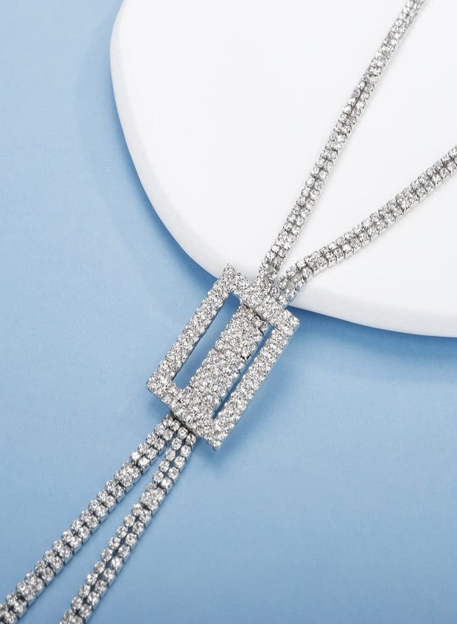 Sither قلادة سيثير كريستال مع خيوط للنساء قلادة Y طويلة سلسلة سويتر فضية قلادة زفاف أنيقة مجوهرات لحفلات المساء في الشتاء هدية عيد الميلاد - Image 5