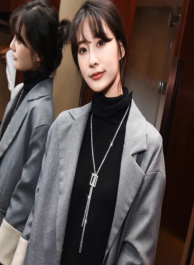 Sither قلادة سيثير كريستال مع خيوط للنساء قلادة Y طويلة سلسلة سويتر فضية قلادة زفاف أنيقة مجوهرات لحفلات المساء في الشتاء هدية عيد الميلاد - Image 2