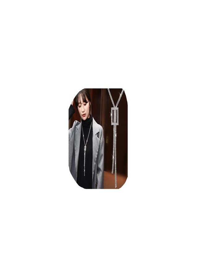 Sither قلادة سيثير كريستال مع خيوط للنساء قلادة Y طويلة سلسلة سويتر فضية قلادة زفاف أنيقة مجوهرات لحفلات المساء في الشتاء هدية عيد الميلاد - Image 1