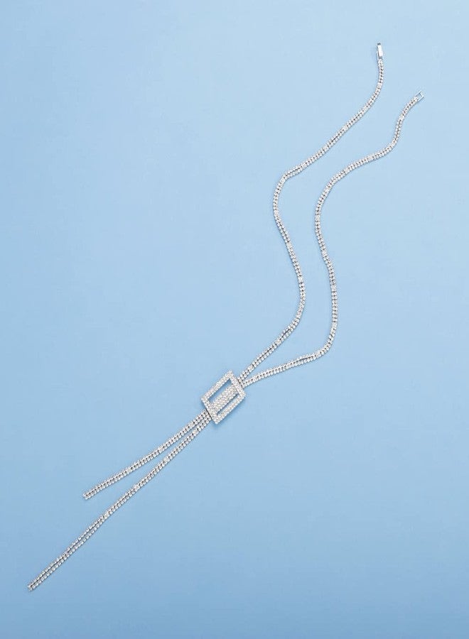 Sither قلادة سيثير كريستال مع خيوط للنساء قلادة Y طويلة سلسلة سويتر فضية قلادة زفاف أنيقة مجوهرات لحفلات المساء في الشتاء هدية عيد الميلاد - Image 4