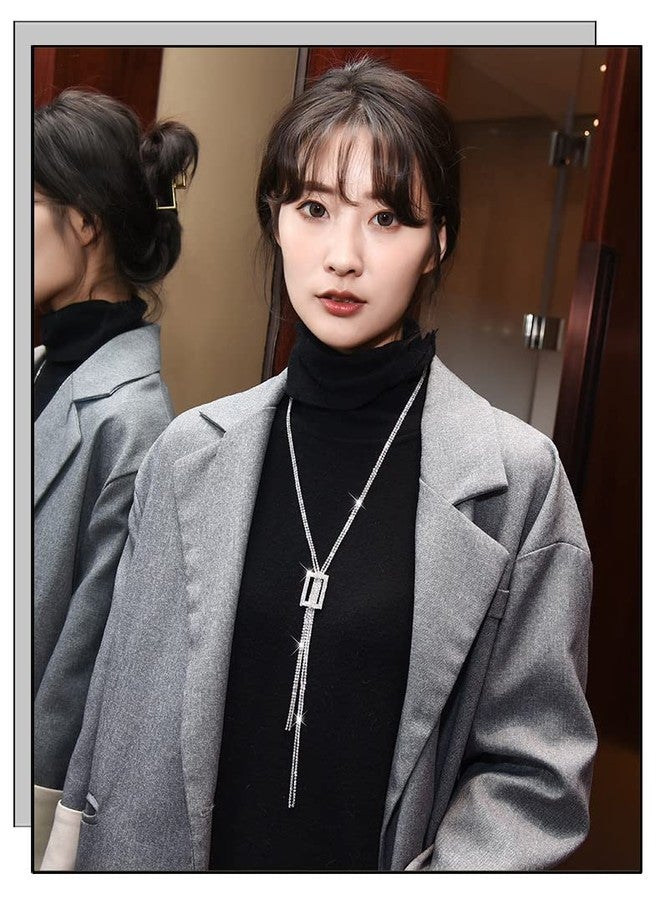 Sither قلادة سيثير كريستال مع خيوط للنساء قلادة Y طويلة سلسلة سويتر فضية قلادة زفاف أنيقة مجوهرات لحفلات المساء في الشتاء هدية عيد الميلاد - Image 3