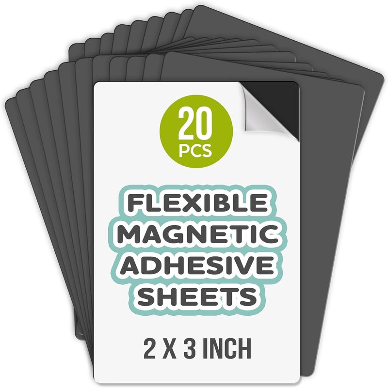Sticky Shoot Sheet Magnets with Adhesive Backing for 2x3 Inches Pictures - 20 Units of Magnet Paper Sheets for Your Photos - Strong Self Stick Magnetic Sheet/Sticker for a Fridge, Locker or Cabinet - Image 1