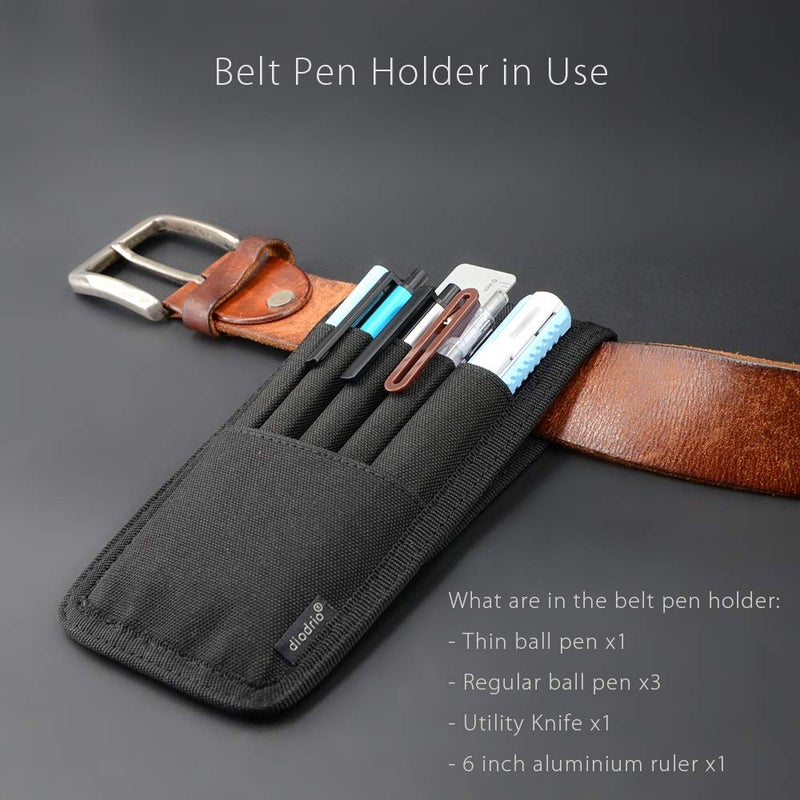 diodrio Belt Pen Holder, Pencil Holder pouch, Pen Sleeve Case Holster for Belt, Hold Multiple pens, Hold 6 Inch Ruler, 4 Pens and a Marker. Made of Durable Fabrics, Detachable, Black. - Image 3